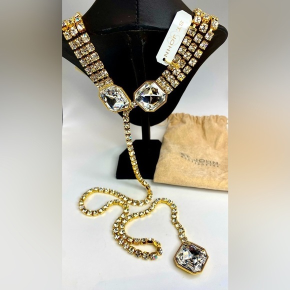 VINTAGE 1990's St. John Large Rhinestone Tiers Choker and Back Drop Necklace NWT - Picture 6 of 7